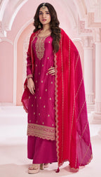 Anaita Pink Premium Embroidered Vichitra Silk Salwar Suit - Distacart