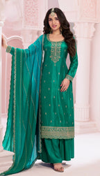 Anaita Green Premium Embroidered Vichitra Silk Salwar Suit - Distacart