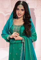 Anaita Green Premium Embroidered Vichitra Silk Salwar Suit - Distacart