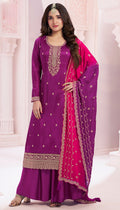 Anaita Purple Premium Embroidered Vichitra Silk Salwar Suit - Distacart