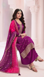 Anaita Purple Premium Embroidered Vichitra Silk Salwar Suit - Distacart