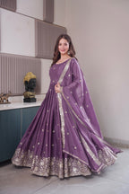Lorenvalley Fashion Lavender Diamond Silk Embroidery Sequins Work Anarkali Gown with Dupatta - Distacart