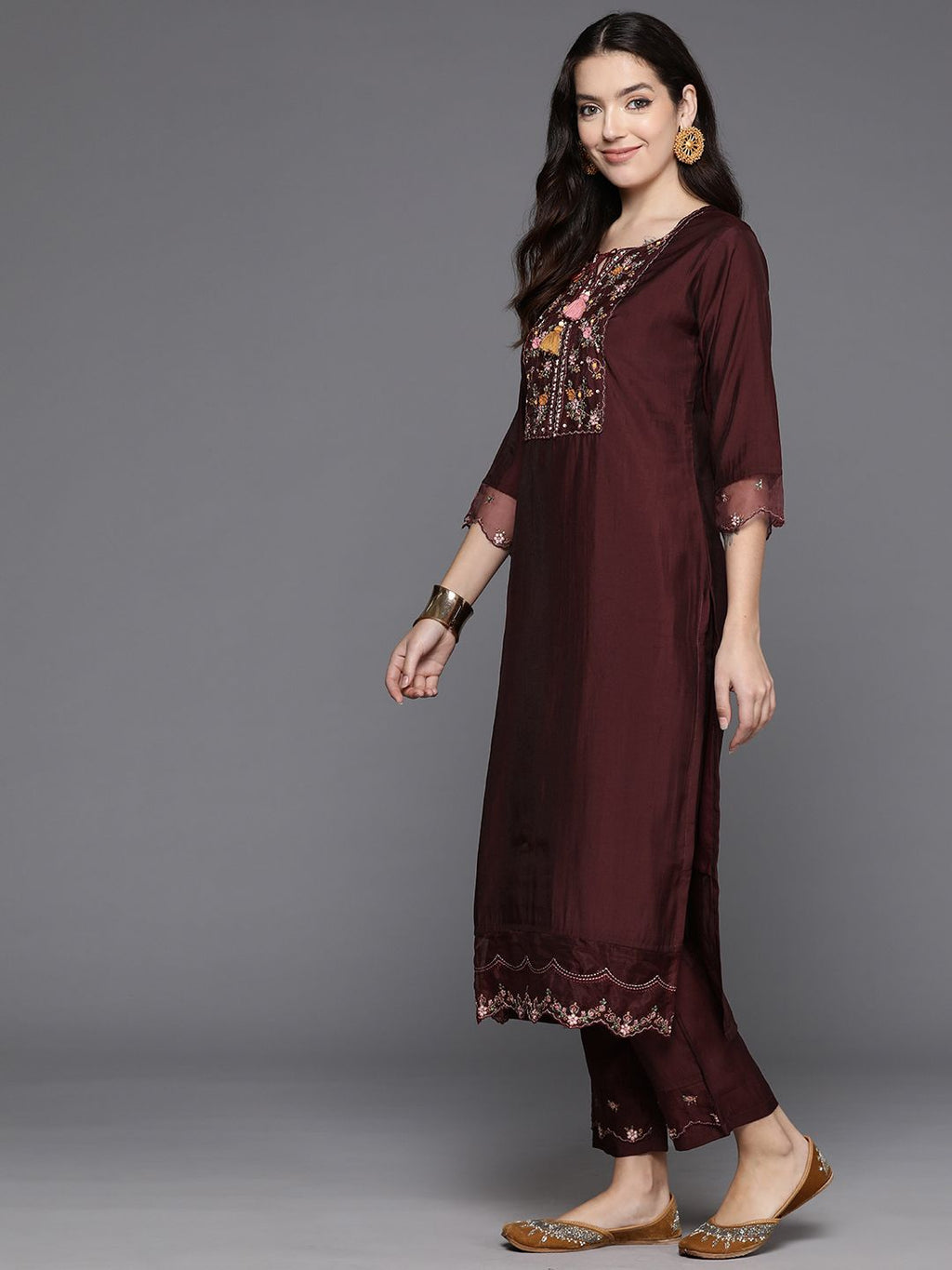 Indo Era Women Floral Embroidered Regular Sequinned Kurta with Trousers & With Dupatta - Distacart