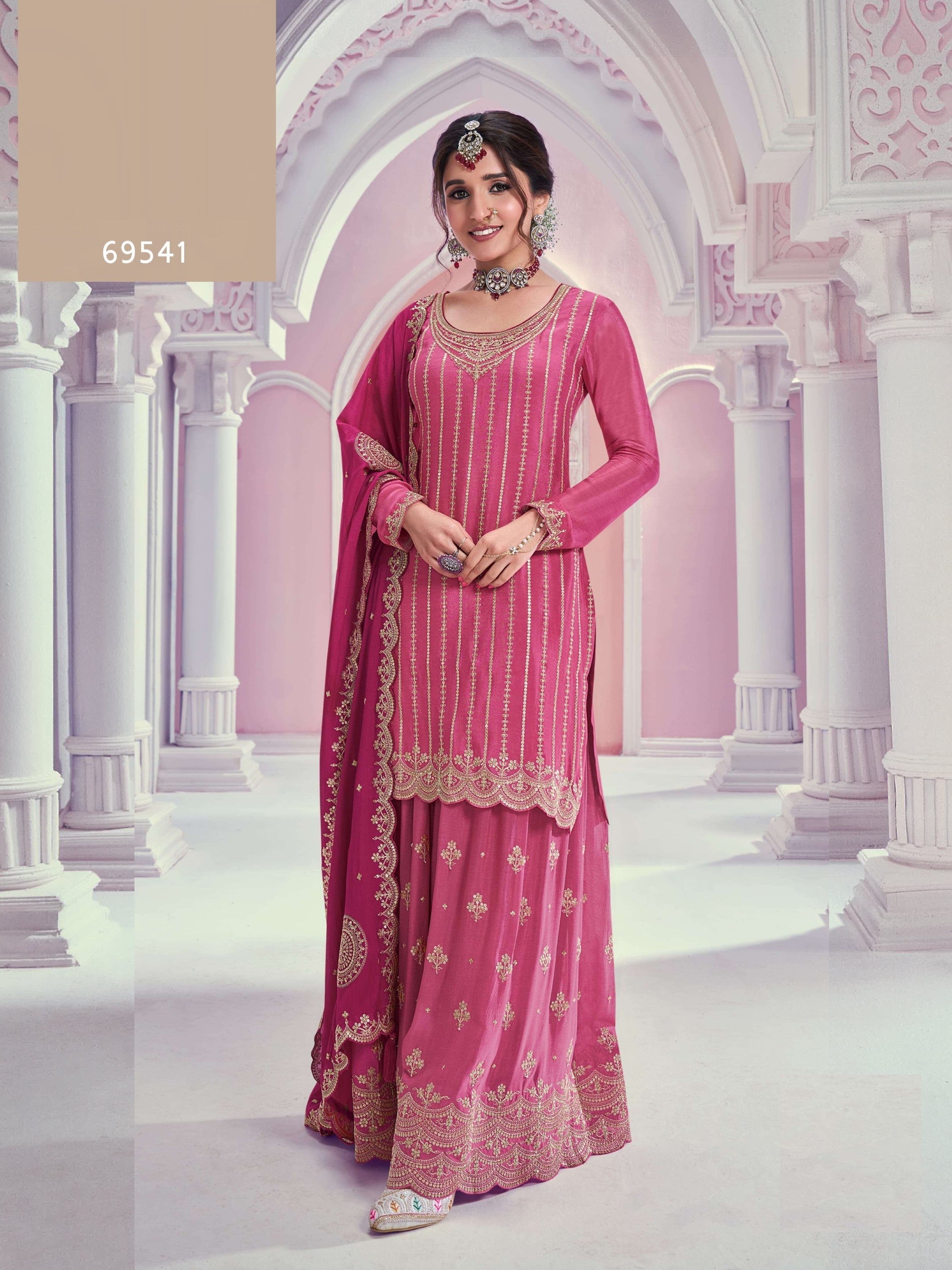 Anaita Pink Chiffon Sequins Embroidered Readymade Salwar Suit - Distacart
