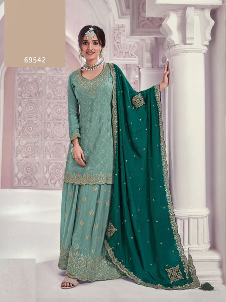 Anaita Sky Blue Chinon Sequence Embroidered Readymade Salwar Suit
