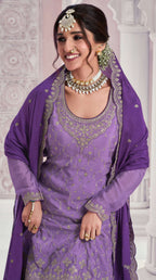 Anaita Lavender Chinon Sequence Embroidered Readymade Salwar Suit - Distacart