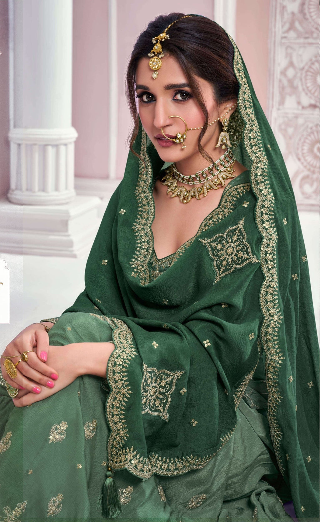 Anaita Dark Green Chinon Sequence Embroidered Readymade Salwar Suit - Distacart