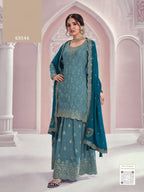 Anaita Blue Chinon Sequence Embroidered Readymade Salwar Suit - Distacart