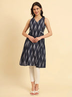 Yufta Ikat Cotton Blue Workwear Kurta With Lace Detailing