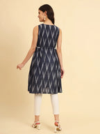 Yufta Ikat Cotton Blue Workwear Kurta With Lace Detailing
