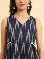 Yufta Ikat Cotton Blue Workwear Kurta With Lace Detailing