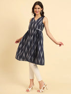 Yufta Ikat Cotton Blue Workwear Kurta With Lace Detailing