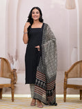 Yufta Black & Beige Pure Cotton Straight Kurta Dupatta Set