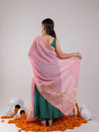 Yufta Green Solid Silk Blend Anarkali Kurta Trouser & Dupatta