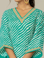 Yufta Teal Green Leheriya Print Cotton Straight Suit Set