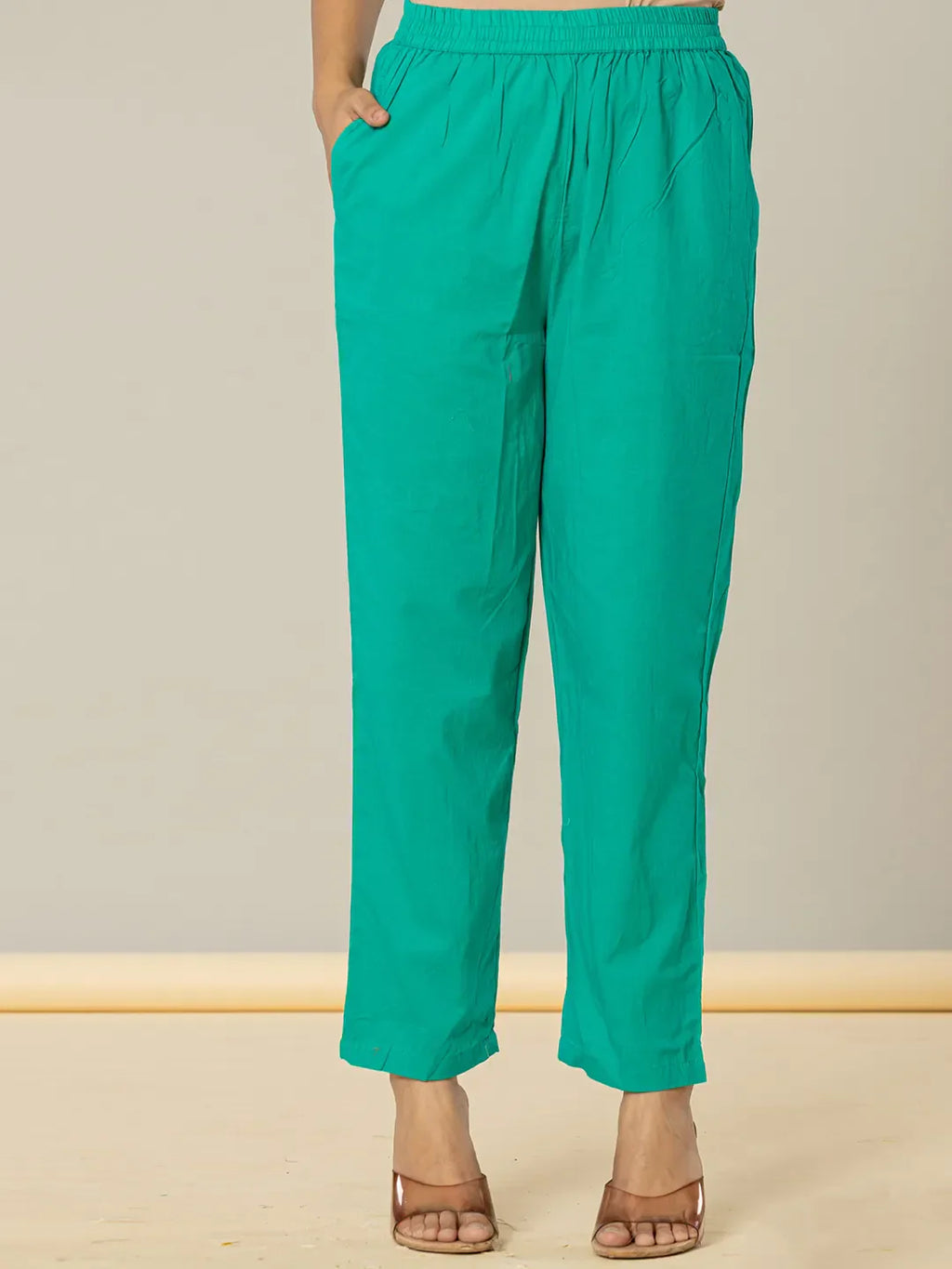 Yufta Teal Green Leheriya Print Cotton Straight Suit Set