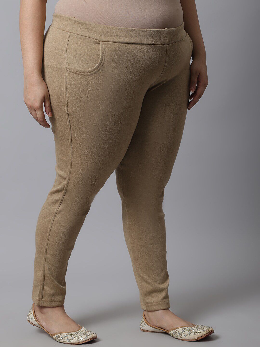 TAG 7 Women Plus size Beige Solid Ankle-Length Leggings