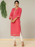 Yufta Cotton Pink Leheriya Kurta