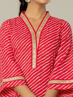 Yufta Cotton Pink Leheriya Kurta
