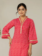 Yufta Cotton Pink Leheriya Kurta