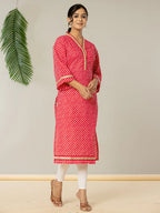 Yufta Cotton Pink Leheriya Kurta