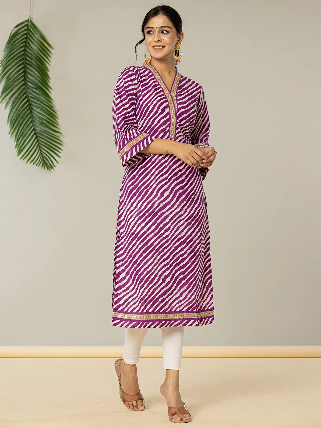 Yufta Cotton Purple Leheriya Kurta