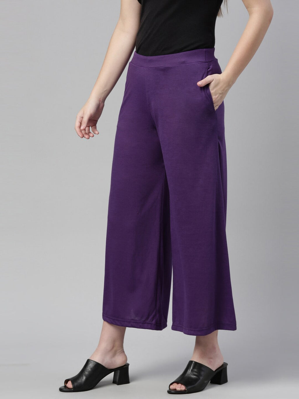 Souchii Violet Solid Wide Leg Palazzo - Distacart