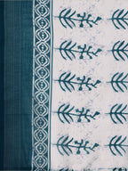 Sangria Teal & White Floral Printed Pure Linen Saree - Distacart