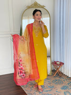 The52 Women's Beautiful Rayon Embroidery work Straight Kurta with Pant and Dupatta Set - Distacart
