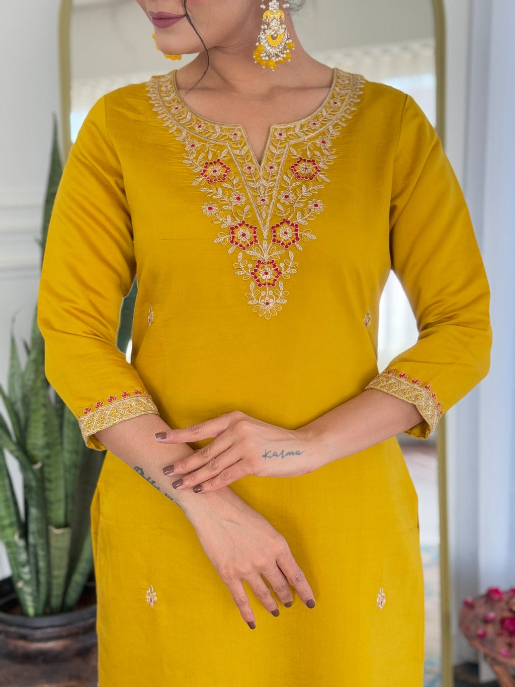 The52 Women's Beautiful Rayon Embroidery work Straight Kurta with Pant and Dupatta Set - Distacart