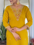 The52 Women's Beautiful Rayon Embroidery work Straight Kurta with Pant and Dupatta Set - Distacart