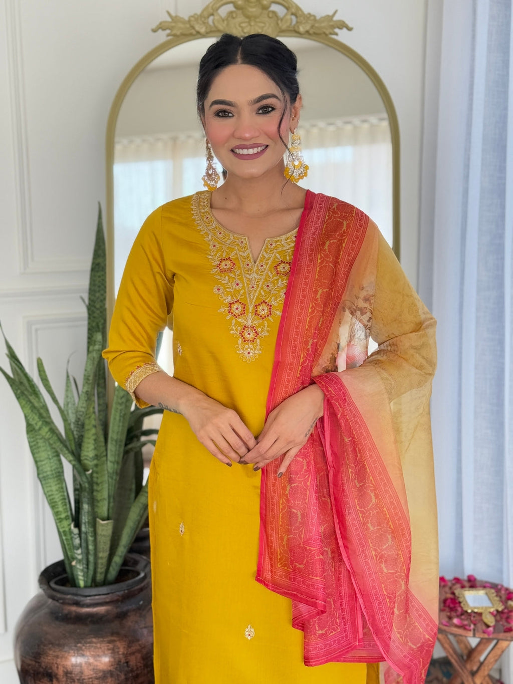 The52 Women's Beautiful Rayon Embroidery work Straight Kurta with Pant and Dupatta Set - Distacart