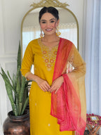 The52 Women's Beautiful Rayon Embroidery work Straight Kurta with Pant and Dupatta Set - Distacart