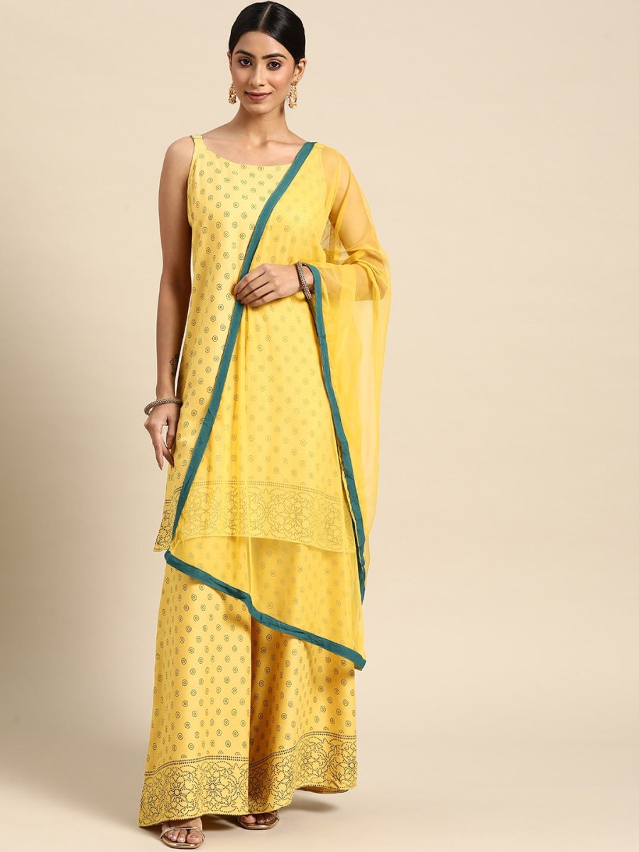 All About You Women Yellow Printed Kurta with Palazzos & Dupatta