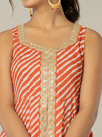 Yufta Cotton Leheriya Orange Kurta Dupatta Set