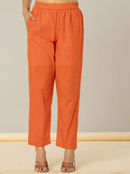 Yufta Cotton Leheriya Orange Kurta Dupatta Set