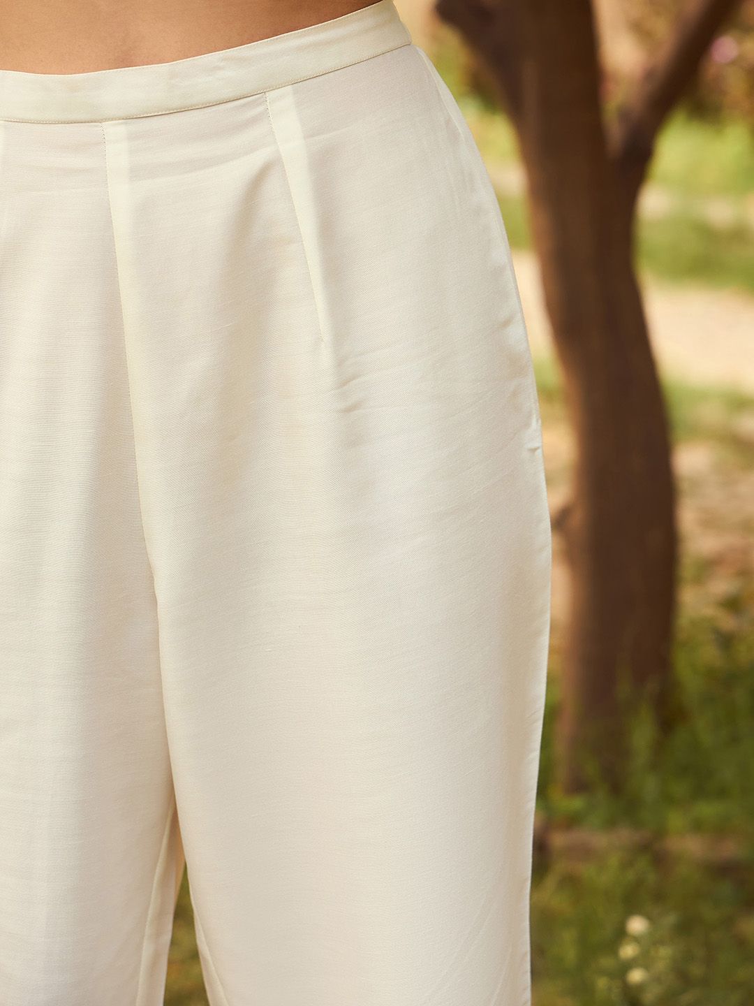 Indo Era White Floral Yoke Design Tie-Up Neck Straight Kurta With Trousers & Dupatta - Distacart