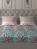 MYTRIDENT Turquoise Blue Pink Floral Pure Cotton 144 TC Queen Bedsheet 2 Pillow Covers - Distacart