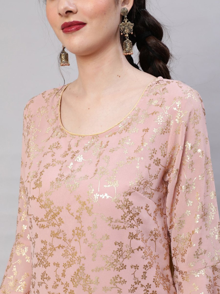 Aks Floral Printed Bell Sleeves Regular Kurta With Trousers