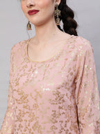 Aks Floral Printed Bell Sleeves Regular Kurta With Trousers