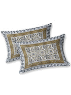 BELLA CASA Ethic White & Blue Printed Cotton 180 TC King Bedsheet with 2 Pillow Covers - Distacart