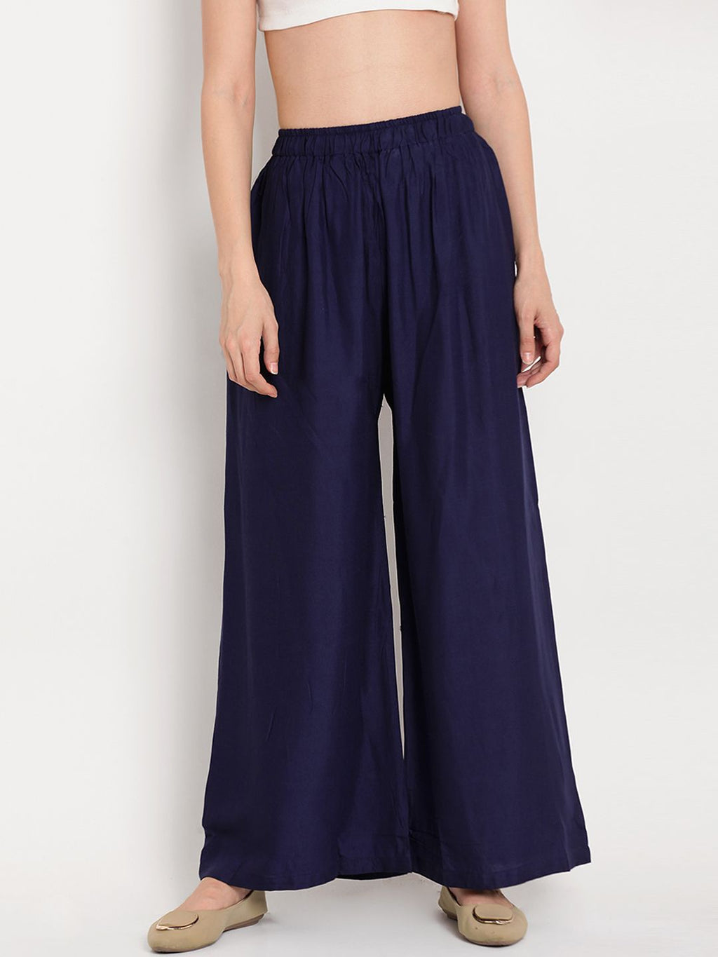 TAG 7 Women Pack Of 2 Black & Navy Blue Solid Flared Palazzos