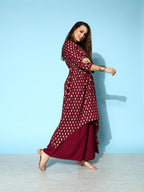 All About You Carmine Maroon Printed A-Line Veere Di Wedding Kurta with Palazzos