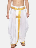 Sethukrishna Men White & Gold-Coloured Solid Readymade Dhoti Pant - Distacart