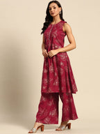 All About You Floral Print Pleated Kurta with Palazzos