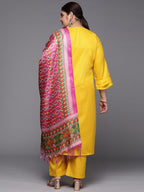 Sztori Plus Size Yoke Design Pure Cotton Kurta With Trousers & Dupatta - Distacart