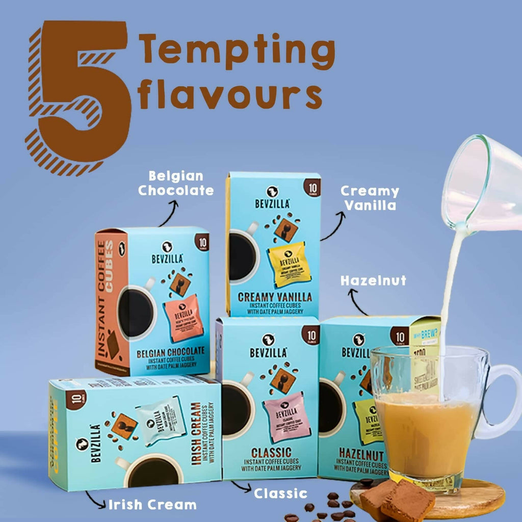 Bevzilla Assorted Flavours Instant Coffee Cubes Pack with Organic Date Palm Jaggery - Distacart