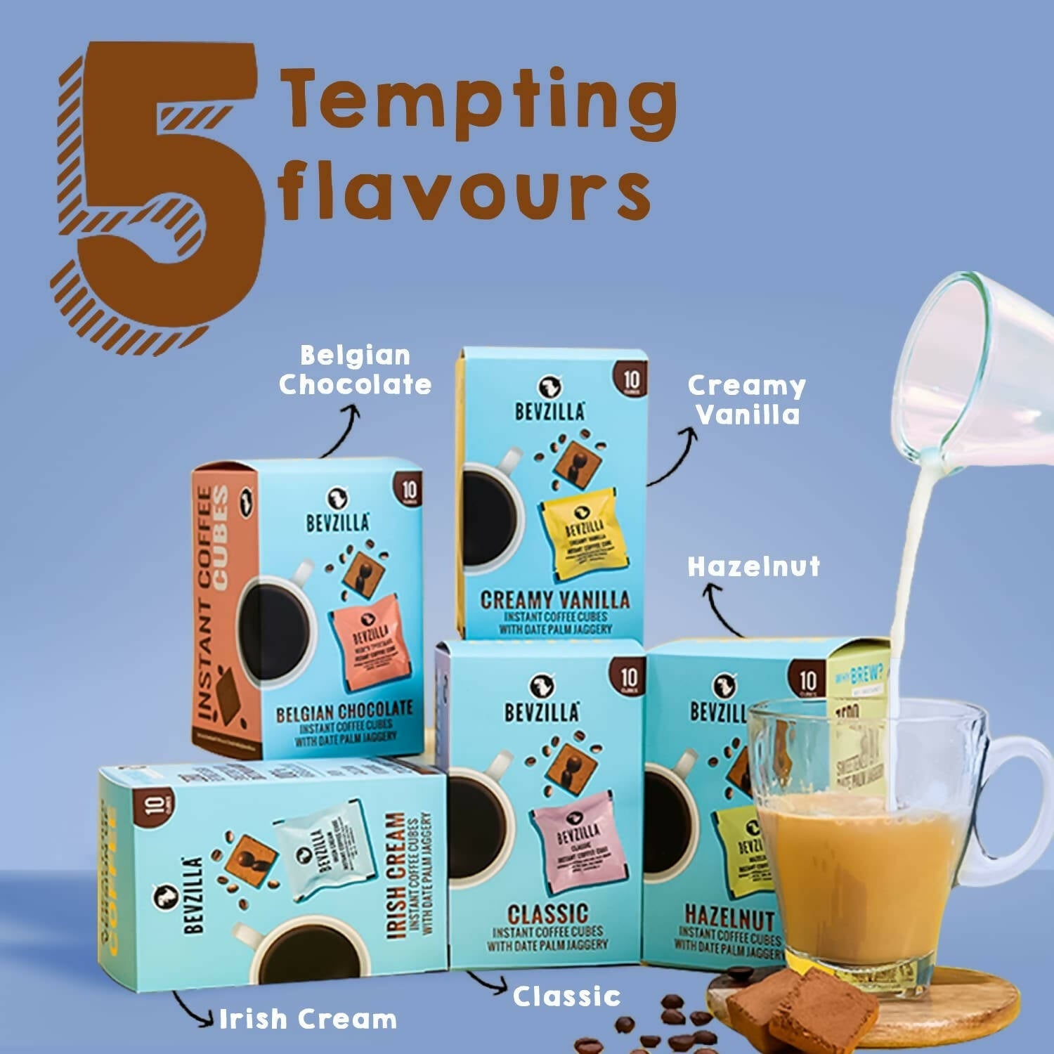 Bevzilla Assorted Flavours Instant Coffee Cubes Pack with Organic Date Palm Jaggery - Distacart