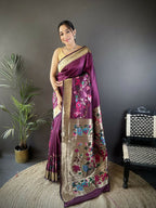 Joban Fashion Purple Floral Paithani Sarees