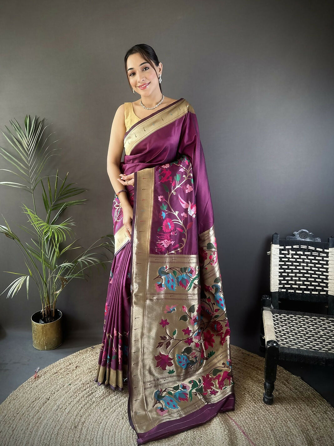 Joban Fashion Purple Floral Paithani Sarees